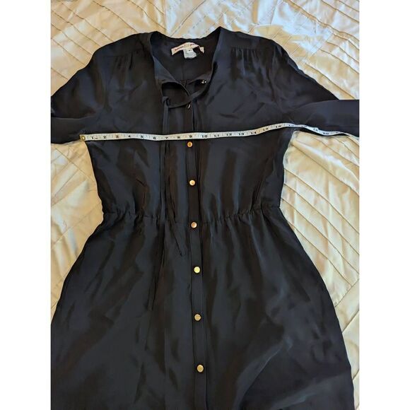 Amanda uprichard black silk button front dress elastic waist 3/4 sleeve sz s euc - Picture 6 of 6